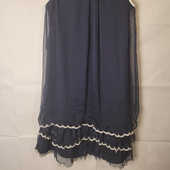 Doe & Rae Dress Women's Sz M Blue Sundress Ruffled Lace Trim Sleeveless - Picture 3 of 3